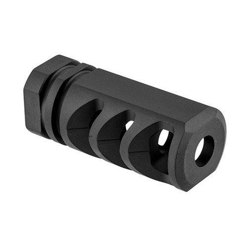 The Precision Armament M4-72 Severe-Duty Brake reduces recoil and muzzle rise with innovative reverse venting, crafted from corrosion-resistant stainless steel.