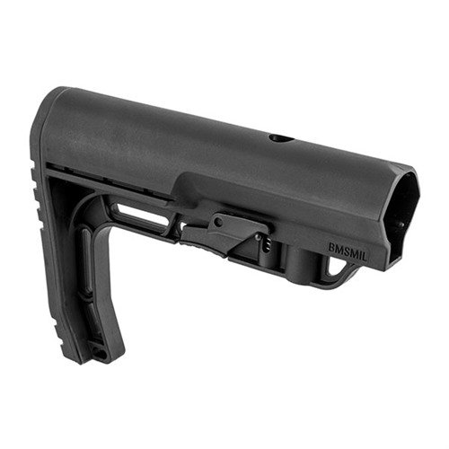The AR-15 Battlelink Minimalist Stock is ultra-light at 6oz, made from military-grade polyamide, and features custom accessory mounts for versatility.