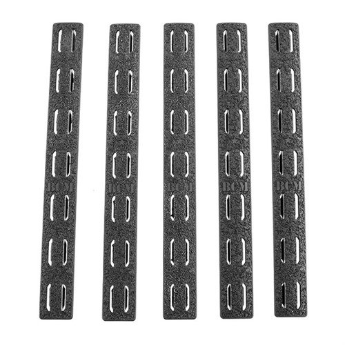 Enhance your KeyMod setup with Bravo Company's 5-pack rubber rail panels, featuring a non-slip surface, ventilated design, and customizable length for optimal grip.