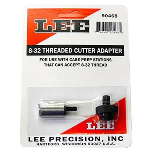 The LEE PRECISION Large Threaded Cutter Adapter (8-32) is designed for use with popular powered case preparation centers, enhancing efficiency in your reloading process.