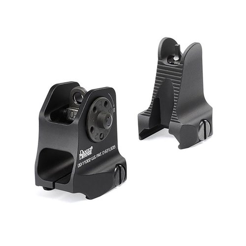 The Daniel Defense AR-15 Iron Sight Set features durable aircraft grade aluminum, A1.5 Fixed Rear Sight, and Rail-Mounted Fixed Front Sight for unmatched accuracy and usability.
