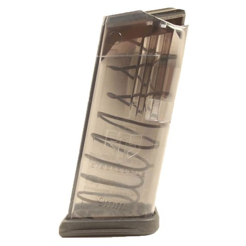 The ETS Translucent Magazine for Glock 26 offers visibility of round count, robust polymer construction, drop-free design, and reliable performance with all ammo types.