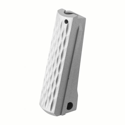 Upgrade your 1911 with the Fusion Firearms Gray Matte Stainless Mainspring Housing, CNC machined for precision, durability, and a stylish chain-link design.