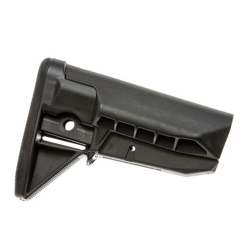The BCMGunfighter SOPMOD Stock MOD 0 offers enhanced cheekweld, robust steel latch, ambidextrous sling sockets, and a cushioned recoil pad for optimal shooting support.
