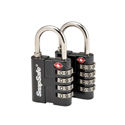 Secure your belongings with the SNAP SAFE TSA Padlock 2-Pack, featuring a 4-digit combination, all-metal design, and TSA approval for hassle-free travel.