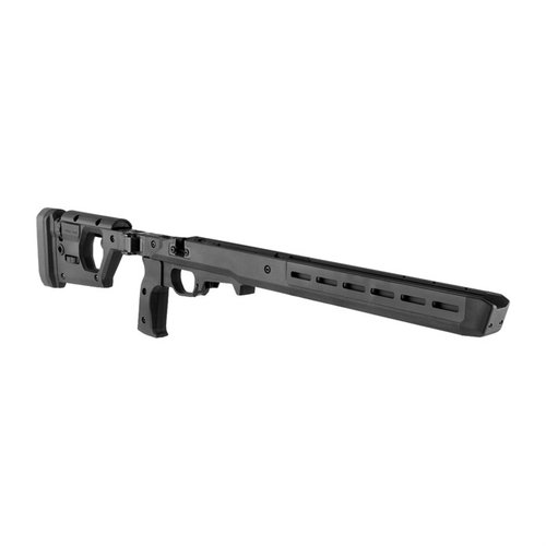 The Magpul Pro 700 Chassis offers a fully adjustable, ambidextrous design with ergonomic features, enhanced comfort, and compatibility with various AICS magazines.