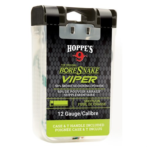 The HOPPES Shotgun Viper Bore Snake cleans, scrubs, and lubricates in one step, featuring 50% more scrubbing surface and a protective bore guide for optimal results.