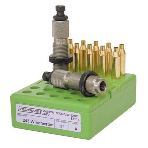 Redding 20 Nosler Neck Die Set features precision neck sizing dies with decapping rod, neck expander, and a seating die with bullet guide and crimp ring.