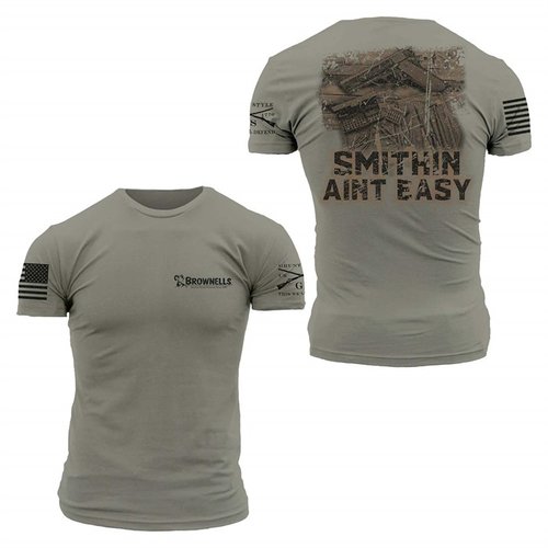 Show off your gunsmithing skills with the durable, comfortable 1911 'Smithin' Ain't Easy' t-shirt, featuring iconic graphics and tagless design for all-day wear.
