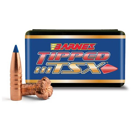 Experience deadly accuracy with BARNES Tipped TSX 22 Caliber bullets, featuring a copper body, polymer tip for improved ballistics, and nearly 100% weight retention.
