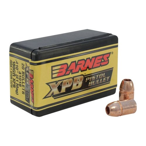 Experience superior performance with BARNES XPB 41 Magnum (0.410") Pistol Bullets, featuring a flat base design for enhanced accuracy and reliable expansion.