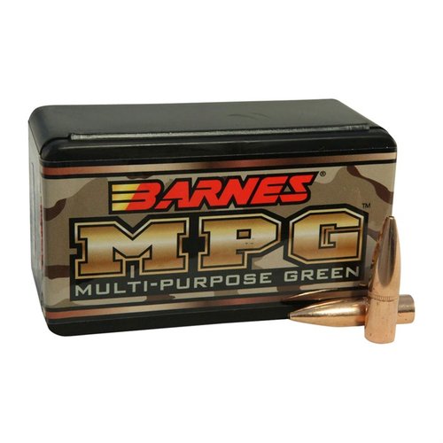 Barnes MPG 30 Caliber bullets offer lead-free, frangible performance with explosive fragmentation, ideal for precision shooting, competition, and home defense.