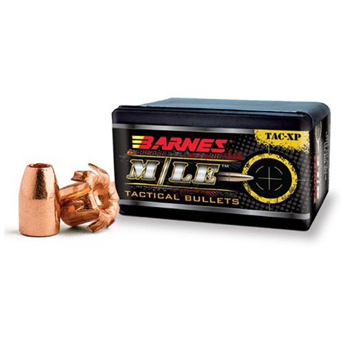 BARNES TAC-XP 10MM/40 S&W bullets are 100% copper, designed for law enforcement and personal defense, ensuring straight tracking and weight retention through barriers.