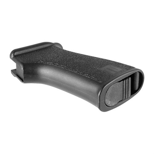 The TangoDown BG-AK grip offers ergonomic design, aggressive texturing, and a hollow storage compartment with a weather-resistant cap for enhanced control.
