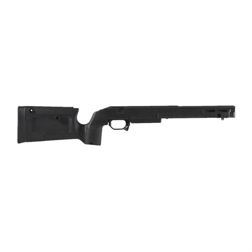 The KRG Bravo Chassis for Tikka T3X offers comfort, modularity, and precision with a stiff aluminum backbone, AICS mag compatibility, and ergonomic adjustments.