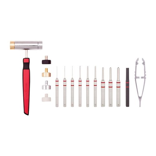 The Real Avid Accu-Punch® Hammer & Roll Pin Punch Set features an ergonomic hammer, multiple punch sizes, and a pin alignment tool for precise, hassle-free firearm maintenance.