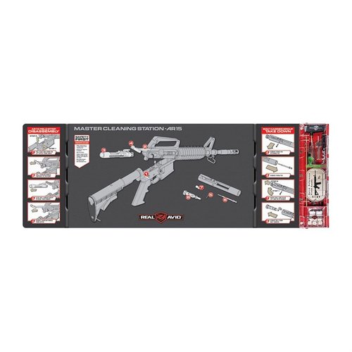 Enhance your AR-15 cleaning with the Real Avid Master Cleaning Station, featuring a spacious mat, organized tools, and easy maintenance instructions.