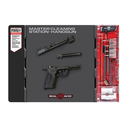 Experience the ultimate handgun cleaning with Real Avid's Master Cleaning Station, featuring a spacious mat, organized tools, and compact storage for all your needs.