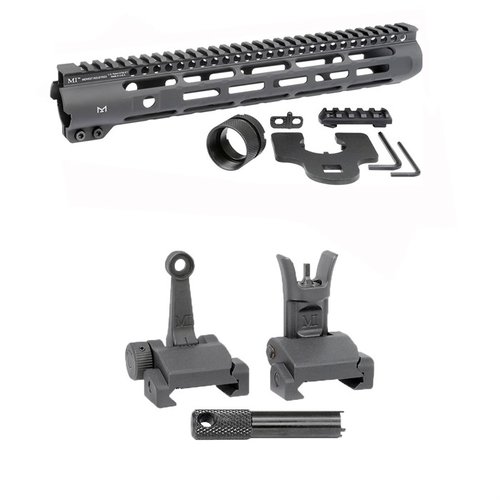 Upgrade your AR-15 with the Midwest Industries Slim Line Handguard featuring M-LOK points and integrated Flip-Up Combat Sights for enhanced accuracy and versatility.