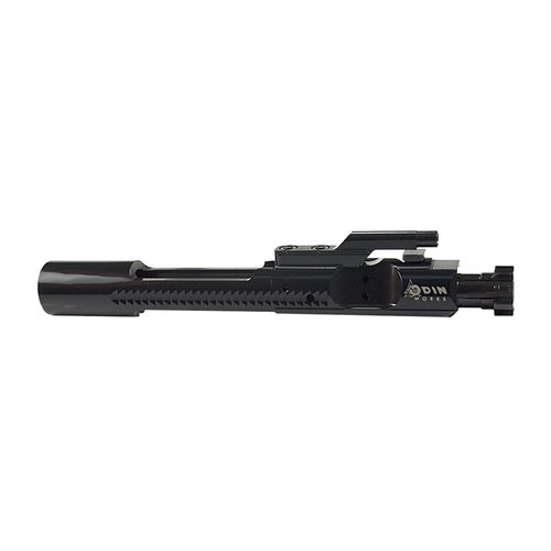 The ODIN Works AR-15 Bolt Carrier Group features a low-friction black-nitride finish, reducing lubrication needs and improving reliability for 5.56 NATO cartridges.