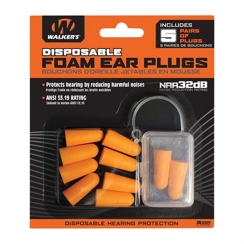 Stay protected on the range with Walkers Game Ear Foam Ear Plugs, featuring a neckband for easy access and a noise-reduction rating of 25 decibels.