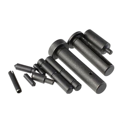 The Strike Industries AR Lower Receiver Pin Kit includes essential pins and detents for assembling or replacing parts in stripped lower receivers, ensuring reliability.