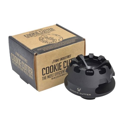 The Strike Industries AR COOKIE CUTTER COMP minimizes recoil and compensates muzzle rise, ideal for SBRs and AR-Pistols, plus it doubles as a glass breaker!