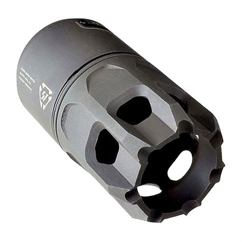 The Strike Industries Oppressor enhances concussion reduction while maintaining muzzle brake efficiency, featuring a quick detach system for easy transitions.