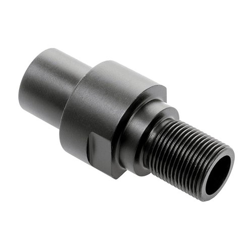 The CMMG PS90 Thread Adapter converts M12X1.0LH threads to 1/2-28 TPI, enabling compatibility with standard muzzle devices for your PS90 SBR build.