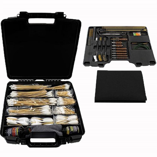 The RAMRODZ Professional Gun Cleaning Master Kit offers versatile cleaning tools for calibers .22 to .75, including non-toxic solutions and premium accessories.