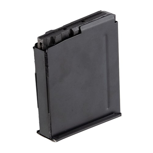 The Alpine Series Mid-Length 3.35" SS SF Magazine holds 5 rounds, features a durable Teflon Nitex coating, and is designed for the Sherpa chassis and mid-length setups.