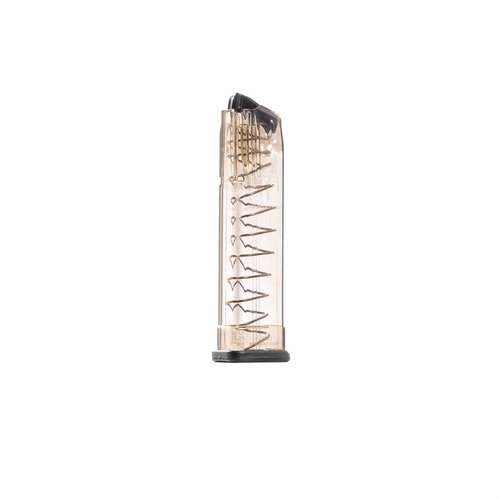 The SMITH & WESSON M&P 21-RD magazine offers extreme impact resistance, interchangeable base plates, and a translucent body for easy ammo visibility.