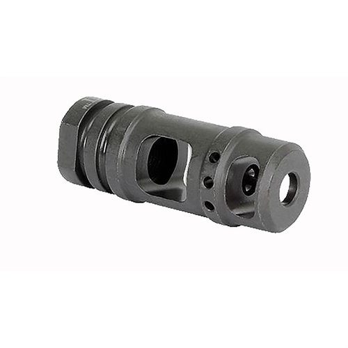 The Midwest Industries AR-15 Two-Chamber Muzzle Brake features a large design to reduce muzzle climb, made from durable tool steel, and includes a crush washer.