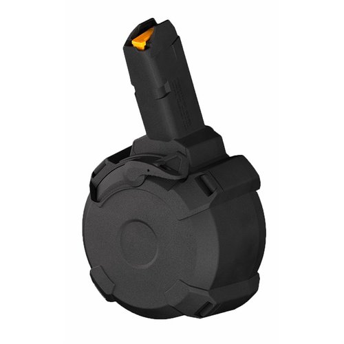 The Magpul D-50 GL9 PMAG offers 50-round capacity, reliable construction, easy loading, and a bolt hold-open feature, perfect for Glock-compatible PCCs.
