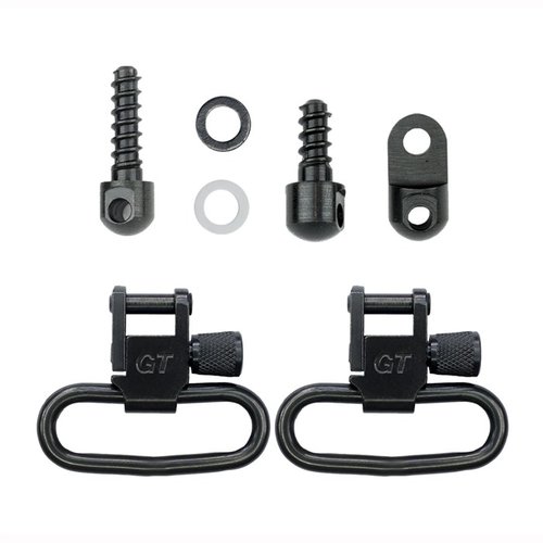 The GROVTEC US RUGER 10/22 1.25" Swivel Set includes a fore end adapter, wood screws, spacers, and two locking swivels—ideal for Project Appleseed courses.