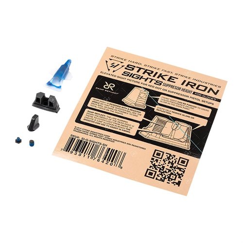 Enhance your Glock with Strike Industries Suppressor-Height Iron Sights for precision and co-witnessing, made from durable SUS630 stainless steel.