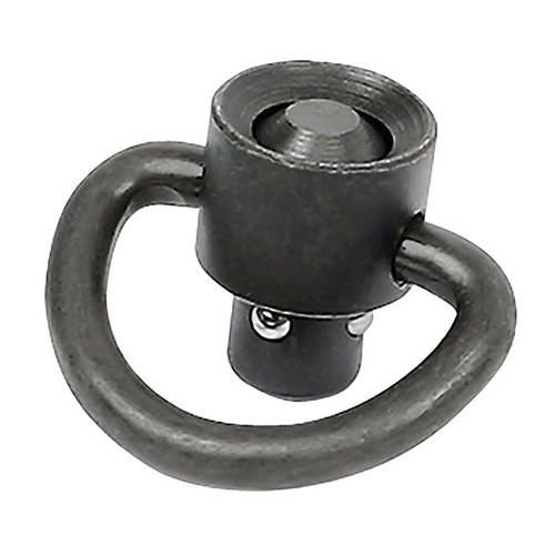 The Midwest Industries D-Ring Heavy Duty Flush Swivel features all-steel construction, a recessed push button for safety, and is designed for 1 1/4" slings.