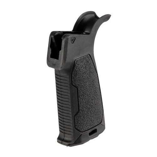 Enhance your shooting with the Strike Industries AR Overmolded Pistol Grip, featuring a rubberized texture, three angles, secure storage, and increased comfort.