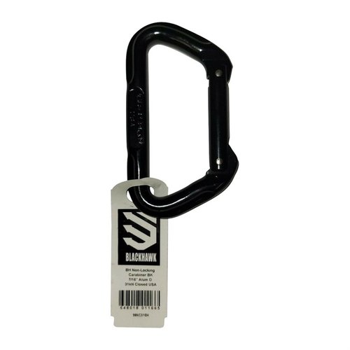 The BLACKHAWK Non-Locking Carabiner is made from durable aluminum, featuring a 7/16" diameter, perfect for reliable connections in outdoor and tactical applications.