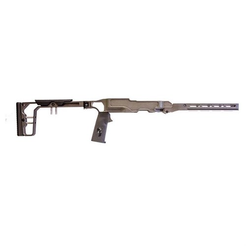 The LaChassis 10/22 offers a lightweight, modular design with adjustable features, rear tension point for precision, and compatibility with most 10/22 receivers.