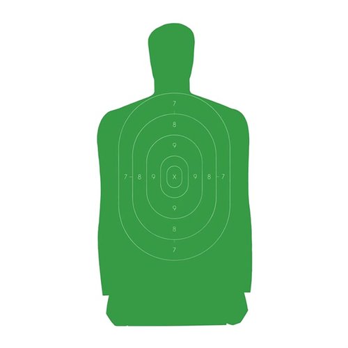 Enhance your shooting precision with Champion's B27FSA Silhouette Green Paper Targets, featuring high-definition printing and standardized LE designs for serious training.