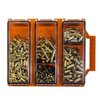 The BERRYS MANUFACTURING TRI-CAN UTILITY BOX features a durable design with a rubber seal, cam-lock latch, and customizable compartments for secure storage on the go.