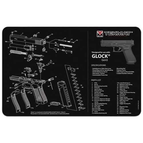 The TekMat Ultra 20 Pistol Cleaning Mat is waterproof, scratchproof, and includes detailed firearm schematics for easy disassembly and reassembly.