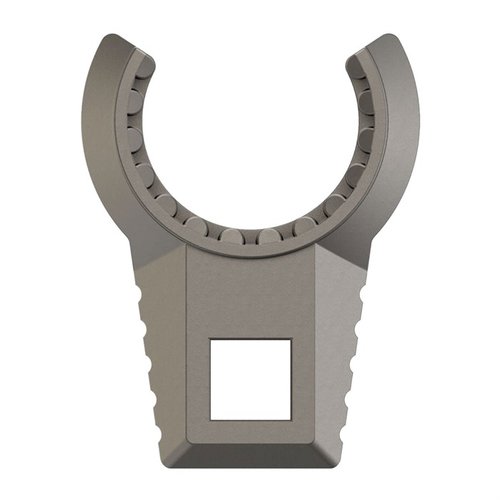 The MASTER-FIT DELTA-RING BARREL NUT WRENCH features a precise-fitment design, titanium-coated stainless steel, and tight tolerances for optimal grip and torque application.