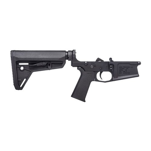 The M5 Complete Lower Receiver features a custom design, MOE SL® Grip, and Carbine Stock, ensuring a solid base for your AR .308 build with enhanced features.