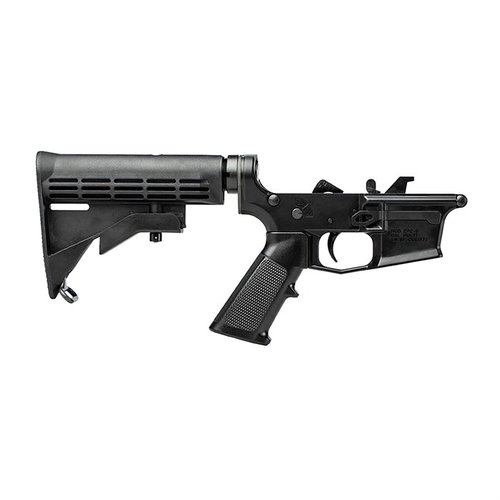 The Aero Precision EPC-9 Complete Lower features an integrated trigger guard, flared magazine well, and is machined from 7075-T6 aluminum for durability.