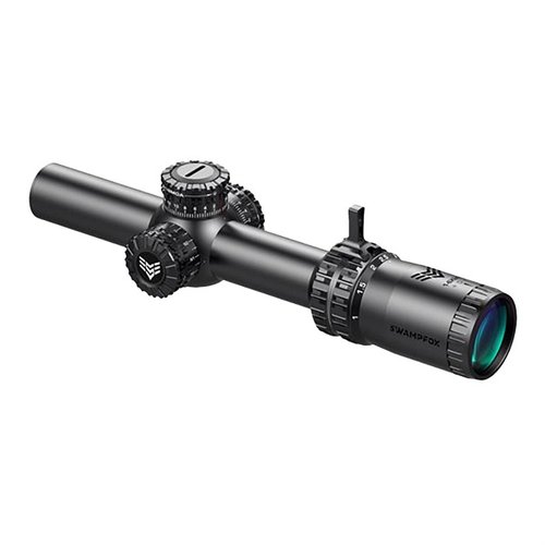 The Swampfox Arrowhead 1-6x24mm SFP scope offers locking turrets, illuminated reticles, and exceptional optical clarity, ideal for law enforcement and self-defense.