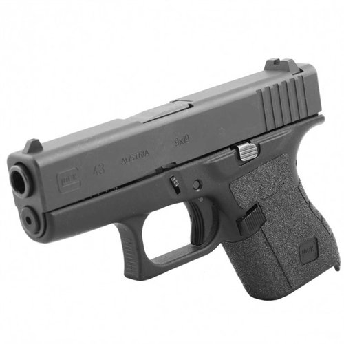 Enhance your Glock G43 grip with Talon Grip Tape, featuring a solid adhesive, textured surface, and cutouts for controls, available in rubber and granulate.