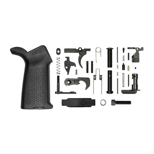 The Aero Precision AR-15 Lower Parts Kit includes essential components with a Magpul MOE® Grip and Trigger Guard, perfect for building a reliable mil-spec lower.
