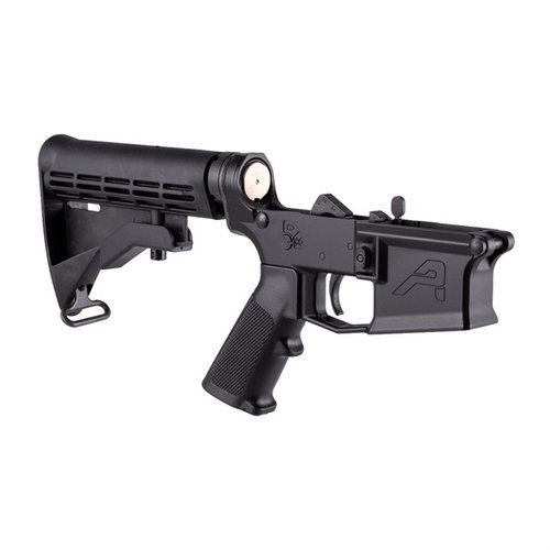 The M4E1 Complete Lower Receiver offers a robust base for AR-15 builds, featuring an anodized black finish, A2 Grip, M4 Stock, and a complete mil-spec parts kit.
